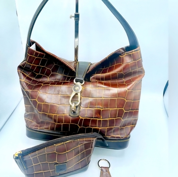 Dooney & Bourke Croco Embossed Logo Lock Hobo Shoulder Bag. 3 Piece Set - Picture 6 of 16